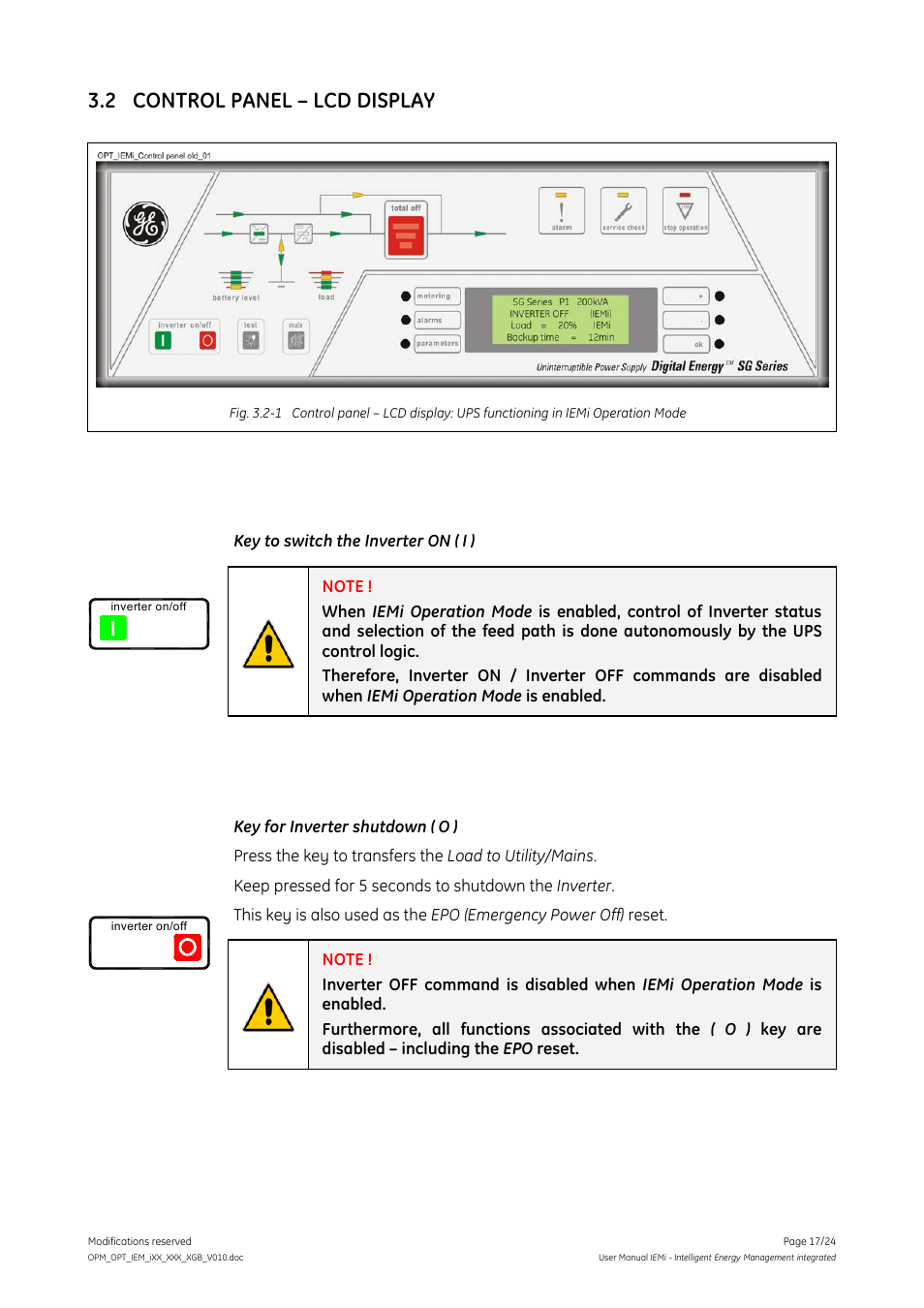 2 control panel – lcd display, Control panel – lcd display | GE Industrial Solutions IEMi User Manual | Page 17 / 24