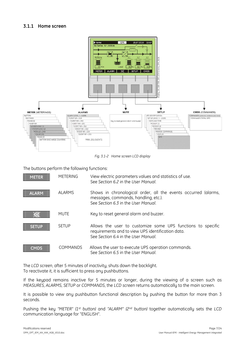 1 home screen, Home screen | GE Industrial Solutions IEMi User Manual | Page 7 / 24
