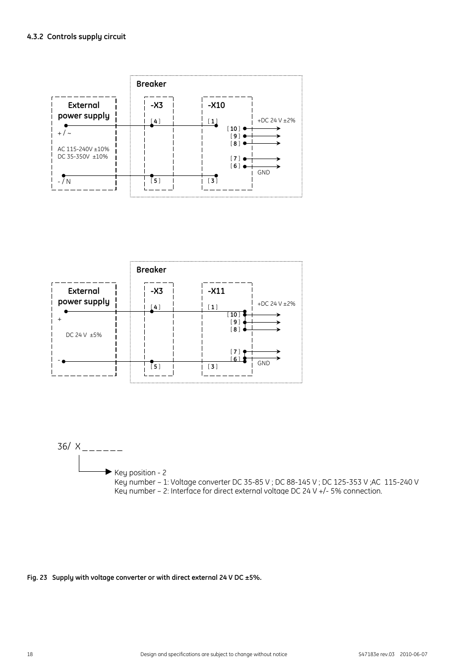 2 controls supply circuit, 36/ x | GE Industrial Solutions GERAPID 2607, 4207, 6007, 8007 with arc chutes 1X2, 1X4, 2X2, 2X3, 2X4 User Manual | Page 18 / 60