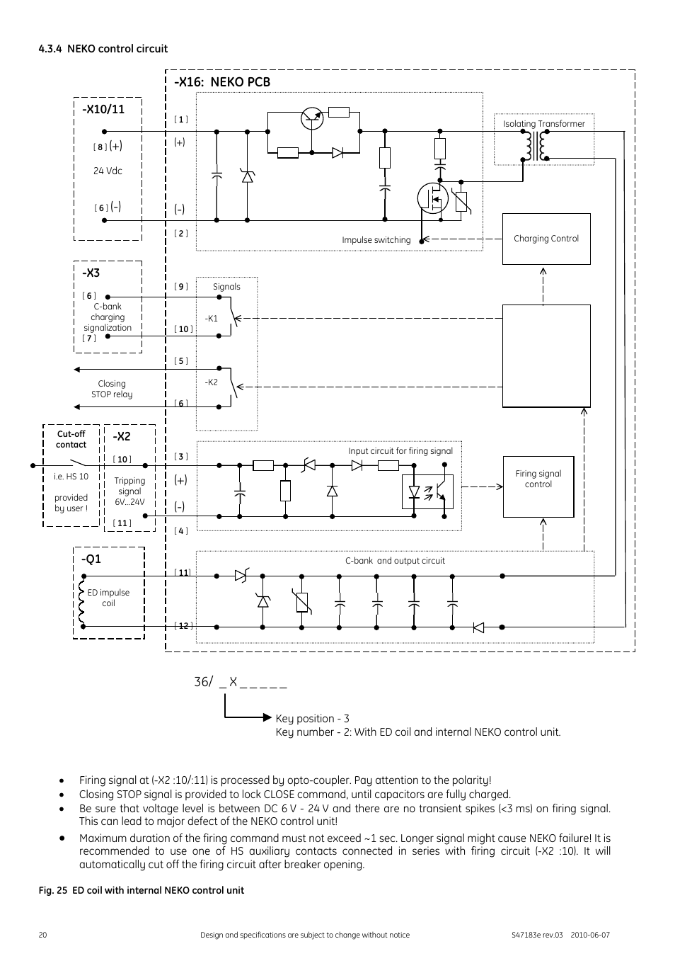 4 neko control circuit, Fig. 25 ed coil with internal neko control unit, 36/ _ x | X16: neko pcb | GE Industrial Solutions GERAPID 2607, 4207, 6007, 8007 with arc chutes 1X2, 1X4, 2X2, 2X3, 2X4 User Manual | Page 20 / 60