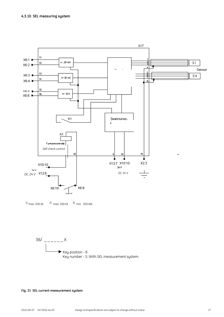 10 sel measuring system, Fig. 31 sel current measurement system, 36/ _ _ _ _ _ _ x | GE Industrial Solutions GERAPID 2607, 4207, 6007, 8007 with arc chutes 1X2, 1X4, 2X2, 2X3, 2X4 User Manual | Page 27 / 60