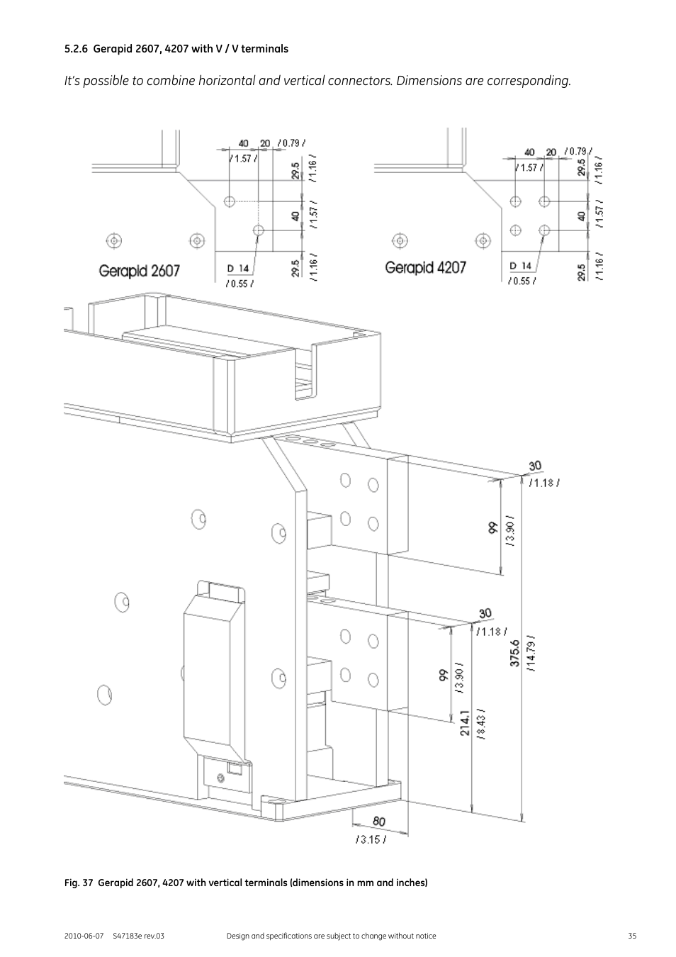 6 gerapid 2607, 4207 with v / v terminals | GE Industrial Solutions GERAPID 2607, 4207, 6007, 8007 with arc chutes 1X2, 1X4, 2X2, 2X3, 2X4 User Manual | Page 35 / 60