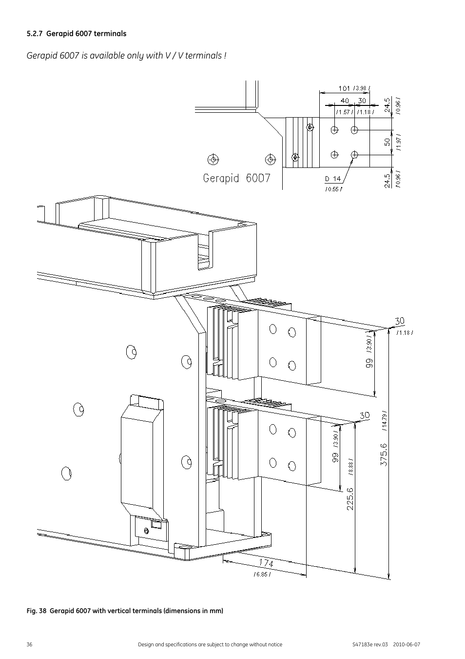 7 gerapid 6007 terminals | GE Industrial Solutions GERAPID 2607, 4207, 6007, 8007 with arc chutes 1X2, 1X4, 2X2, 2X3, 2X4 User Manual | Page 36 / 60