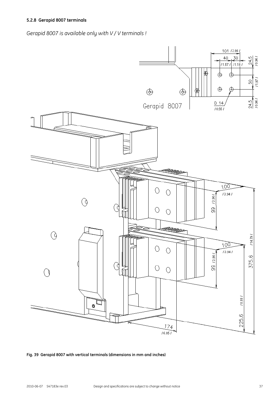 8 gerapid 8007 terminals | GE Industrial Solutions GERAPID 2607, 4207, 6007, 8007 with arc chutes 1X2, 1X4, 2X2, 2X3, 2X4 User Manual | Page 37 / 60