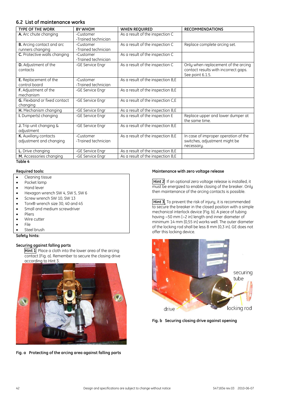 2 list of maintenance works, Fig. b securing closing drive against opening | GE Industrial Solutions GERAPID 2607, 4207, 6007, 8007 with arc chutes 1X2, 1X4, 2X2, 2X3, 2X4 User Manual | Page 42 / 60