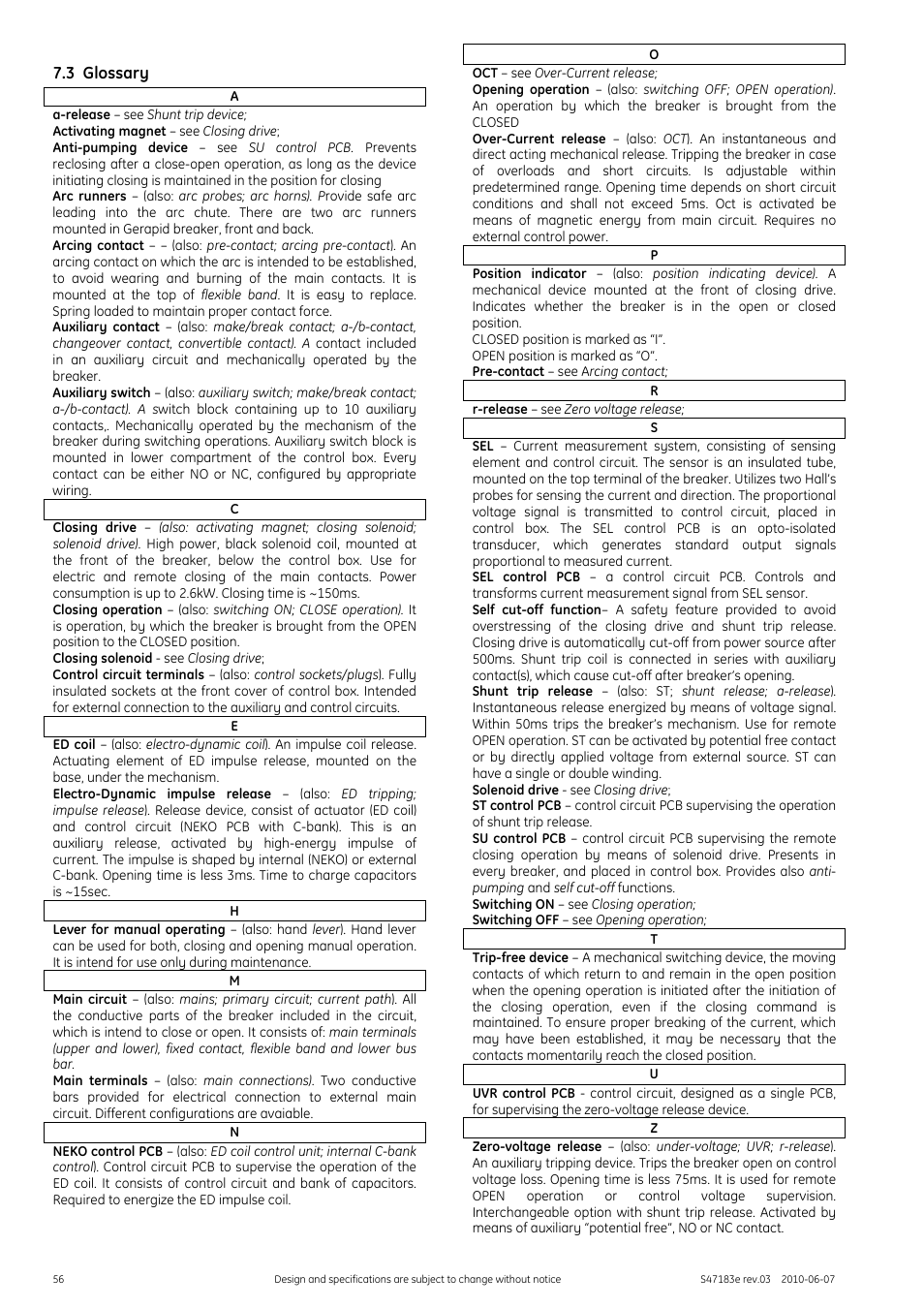 3 glossary | GE Industrial Solutions GERAPID 2607, 4207, 6007, 8007 with arc chutes 1X2, 1X4, 2X2, 2X3, 2X4 User Manual | Page 56 / 60