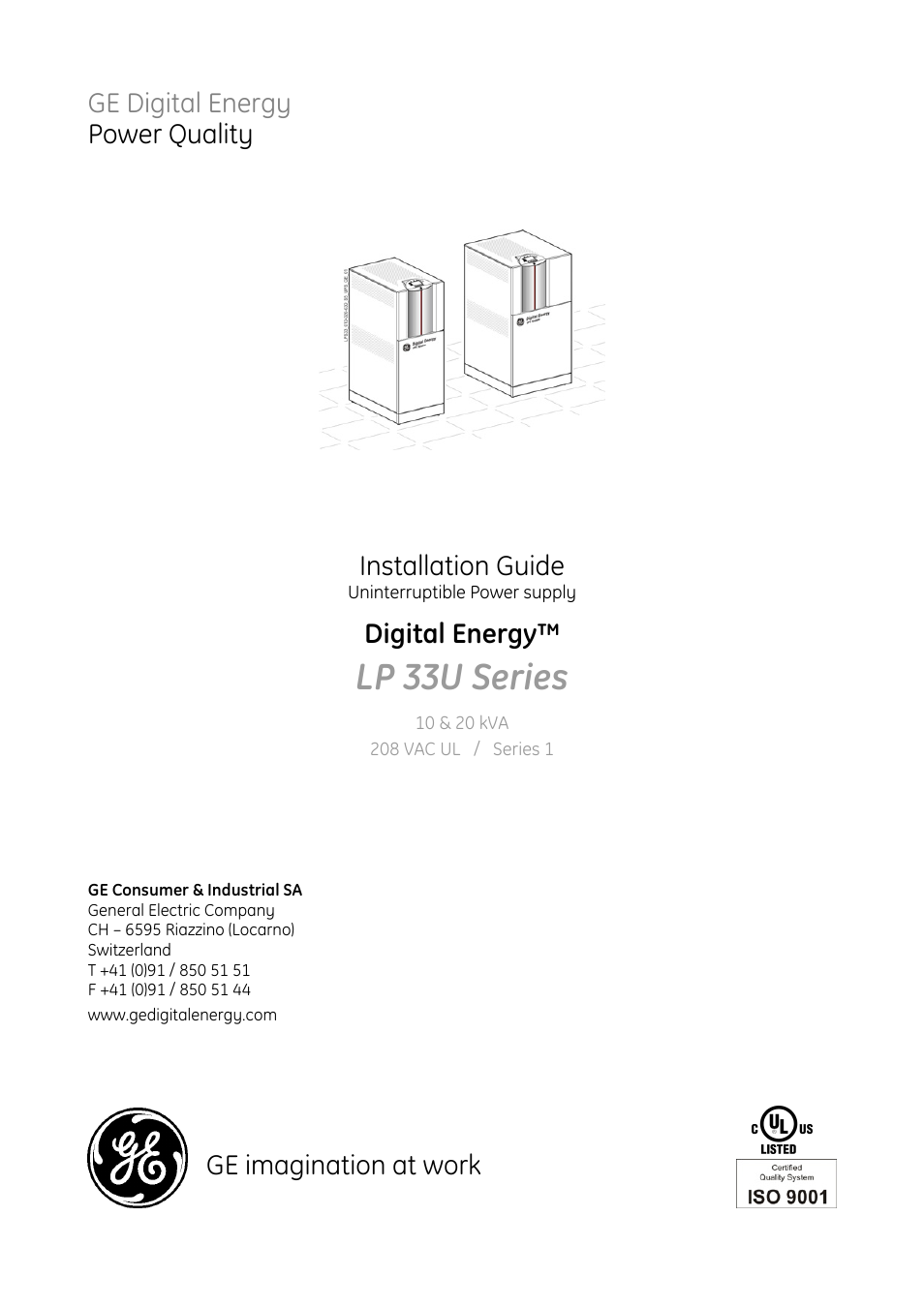 GE Industrial Solutions LP 33U Series 10 & 20 kVA Installation Guide User Manual | 40 pages