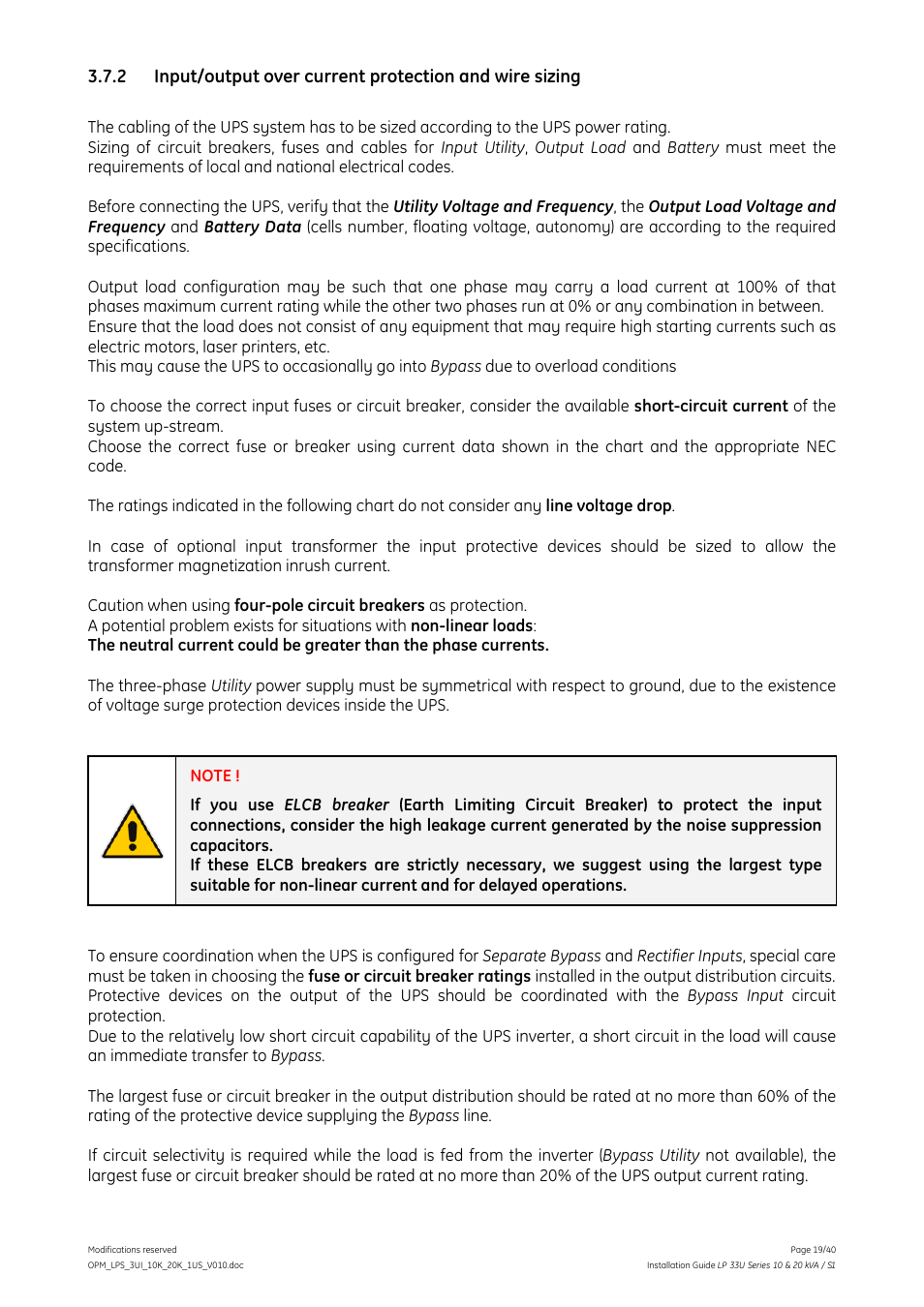 GE Industrial Solutions LP 33U Series 10 & 20 kVA Installation Guide User Manual | Page 19 / 40