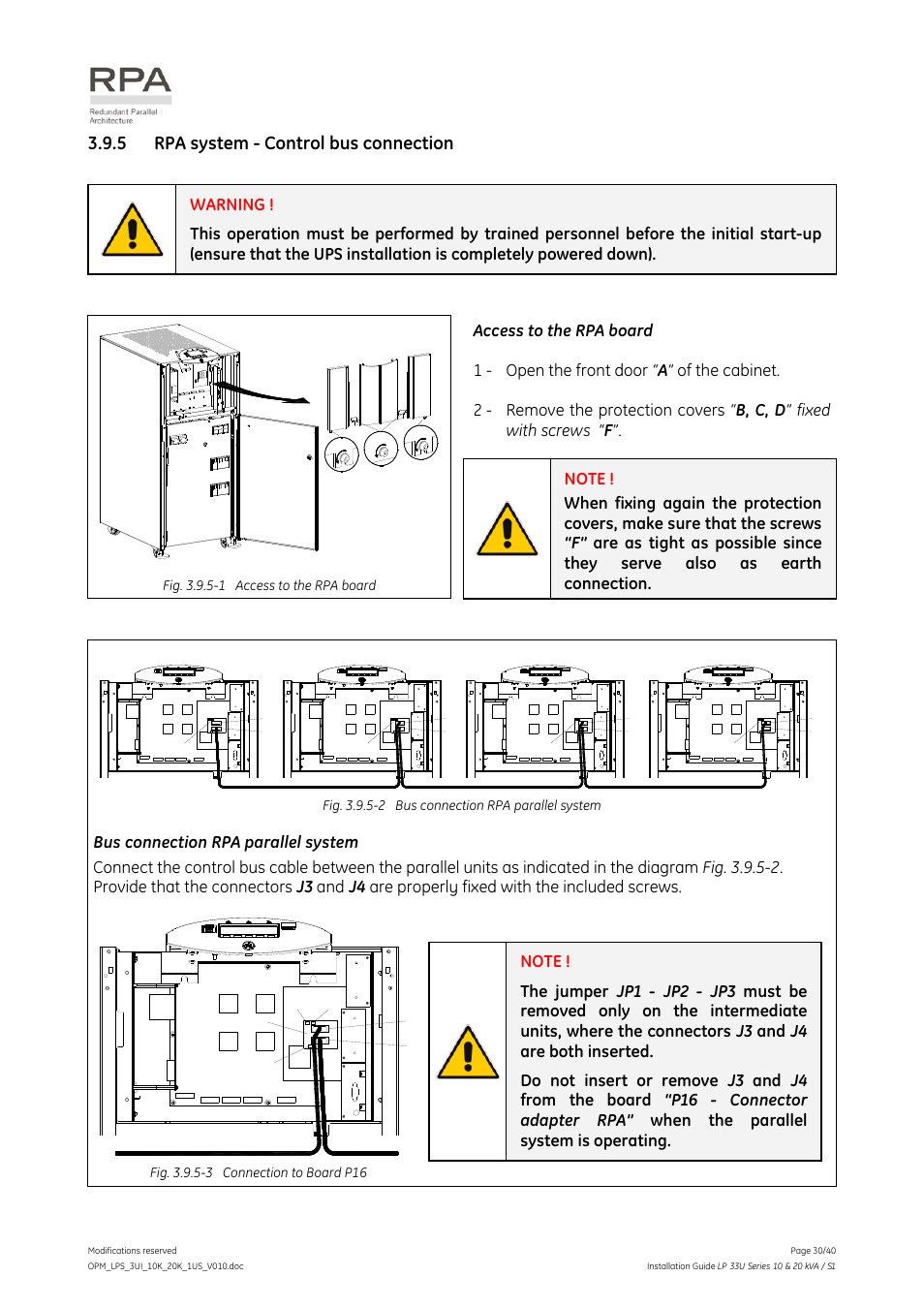5 rpa system - control bus connection, Rpa system - control bus connection | GE Industrial Solutions LP 33U Series 10 & 20 kVA Installation Guide User Manual | Page 30 / 40