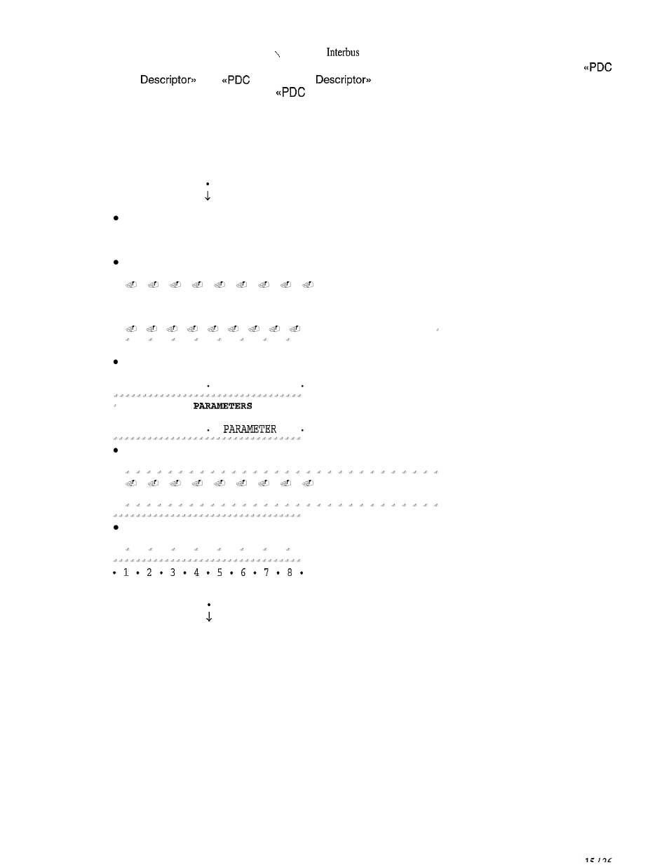 Output, Process data from interbus-s, Pdc output channel | Pdc output data, Parameter 2, P.l*p.l*p.l*p.l*p.2*p.2*p.2*p.2, Pdc input data . . . . . . . . . ***descriptor | GE Industrial Solutions 6KCV300lNS User Manual | Page 15 / 36