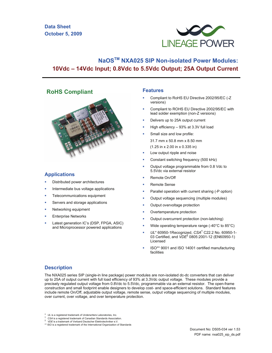 GE Industrial Solutions NaOS NXA025 SIP User Manual | 16 pages