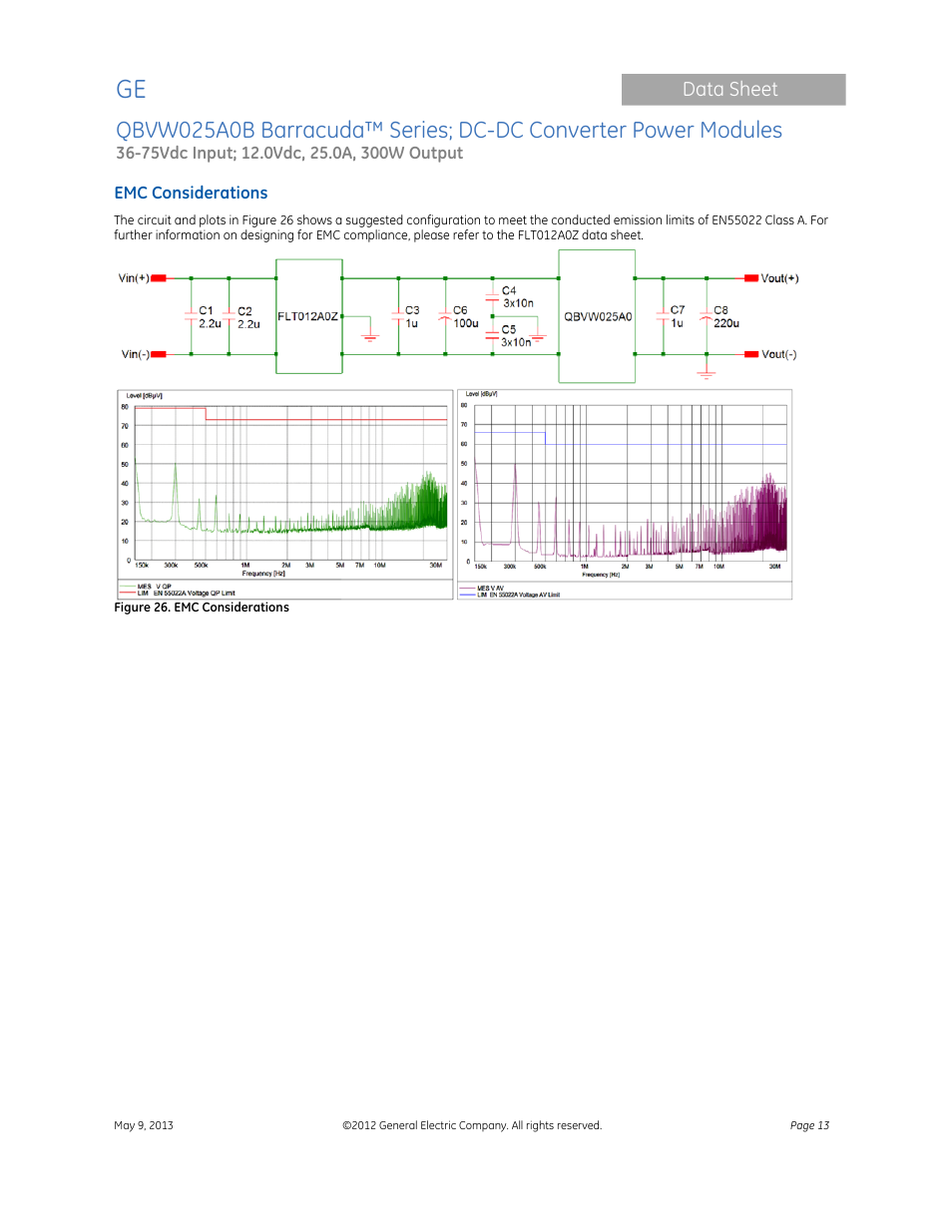 Data sheet | GE Industrial Solutions QBVW025A0B Barracuda Series User Manual | Page 13 / 19