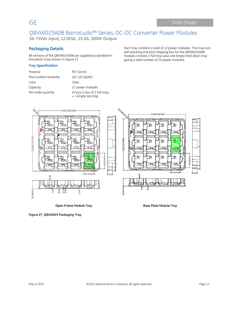 Data sheet | GE Industrial Solutions QBVW025A0B Barracuda Series User Manual | Page 17 / 19