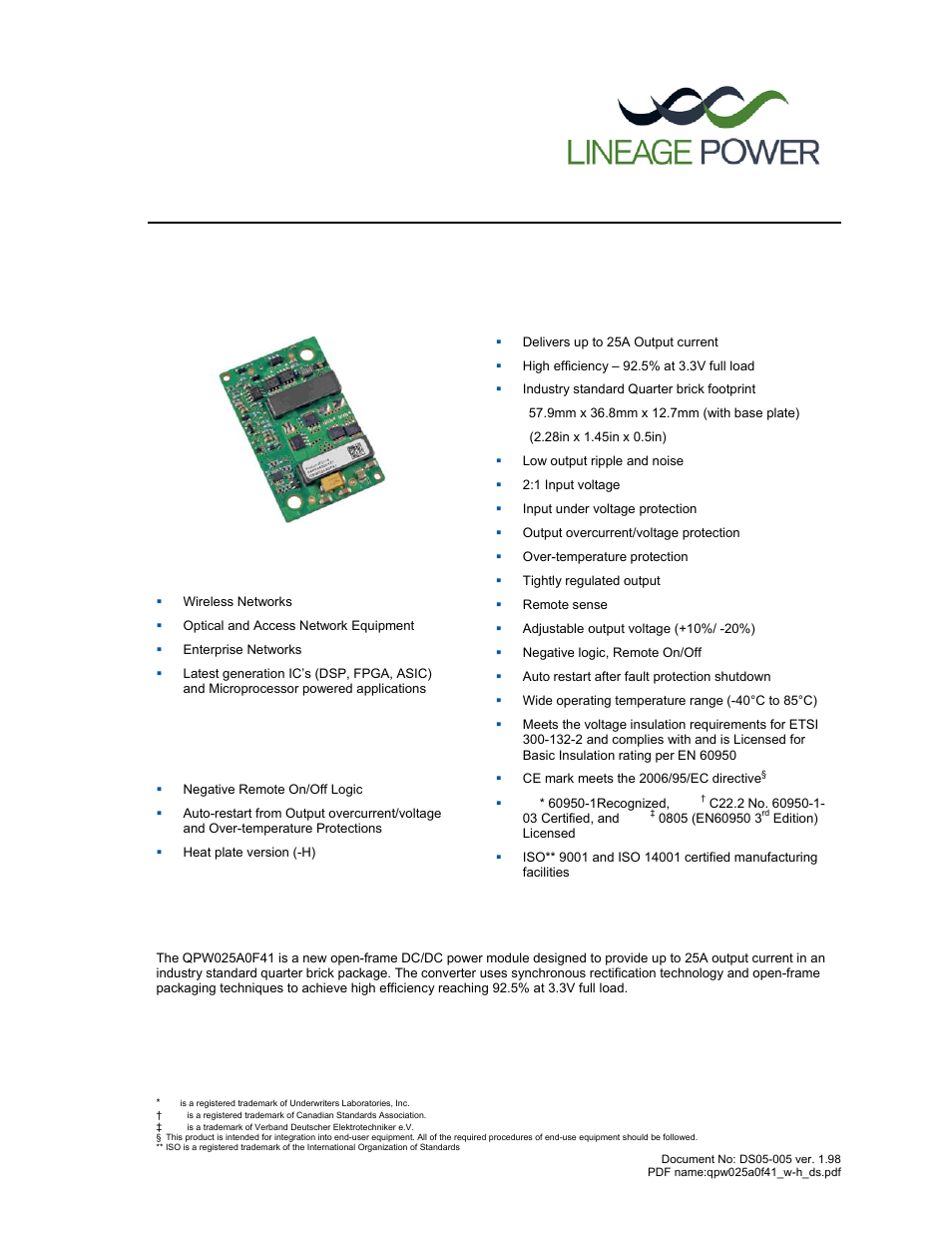 GE Industrial Solutions QPW025A0F41_H User Manual | 14 pages