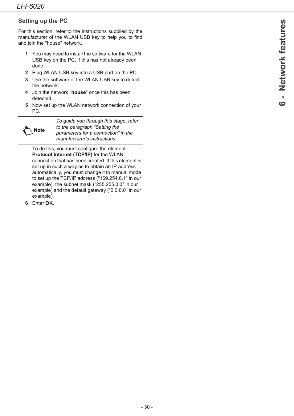 Setting up the pc, 6 - network features, Lff6020 | Philips LFF6020W User Manual | Page 34 / 56