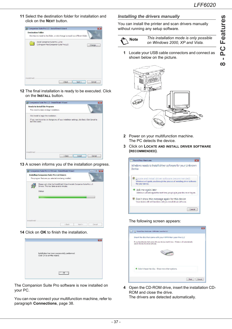 Installing the drivers manually, 8 - pc featu res, Lff6020 | Philips LFF6020W User Manual | Page 41 / 56