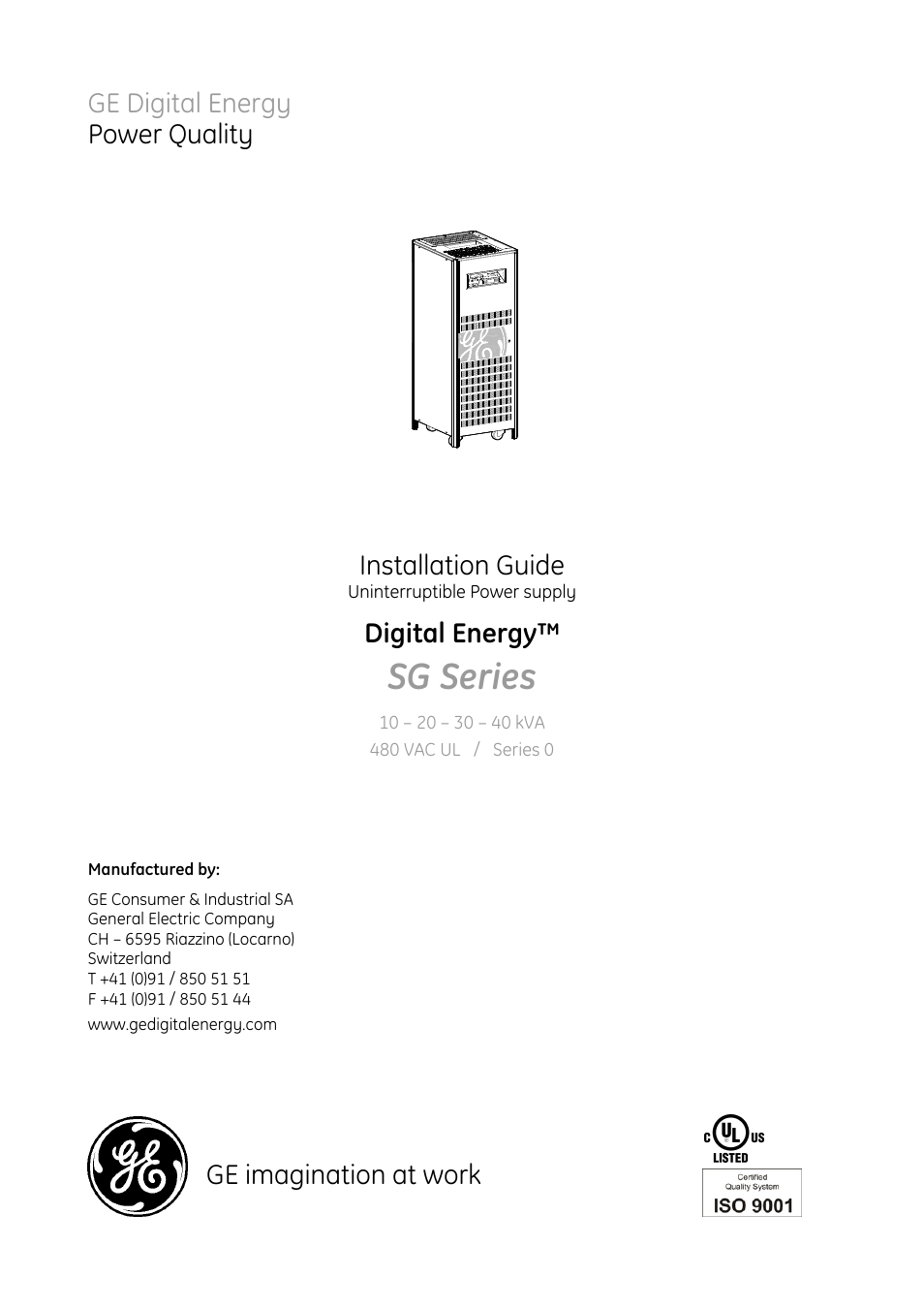 GE Industrial Solutions SG Series 10 – 20 – 30 – 40 kVA Installation Guide User Manual | 45 pages