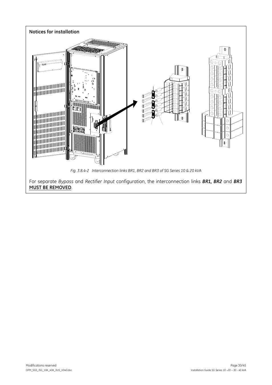 X2 x1, Notices for installation, Br2 br1 br3 | GE Industrial Solutions SG Series 10 – 20 – 30 – 40 kVA Installation Guide User Manual | Page 30 / 45