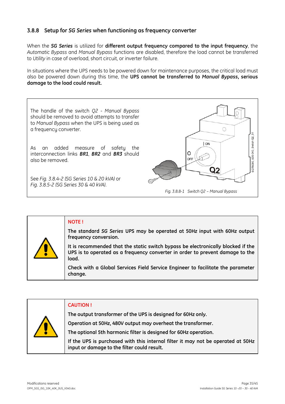 GE Industrial Solutions SG Series 10 – 20 – 30 – 40 kVA Installation Guide User Manual | Page 35 / 45