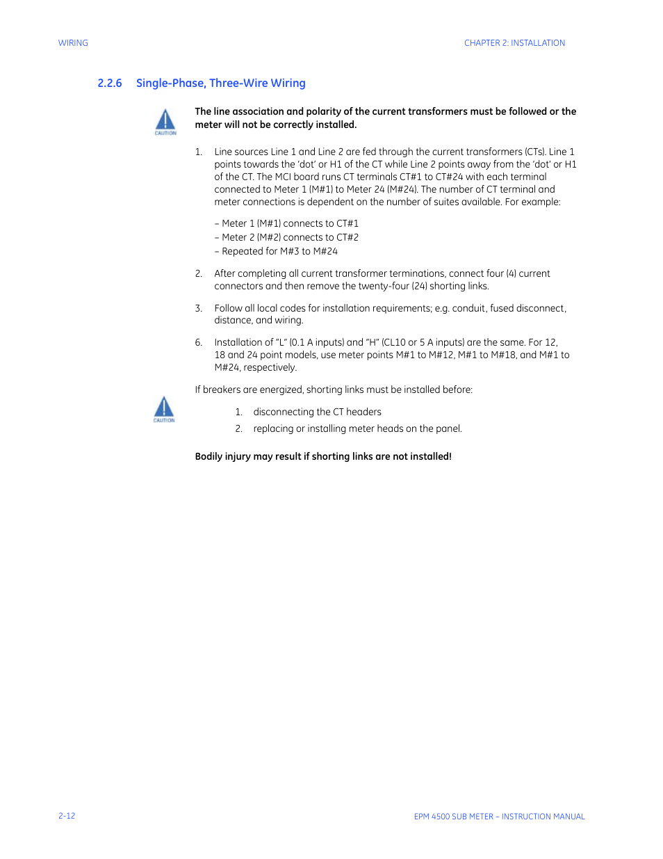 6 single-phase, three-wire wiring, Ingle, Hase | Hree, Iring | GE Industrial Solutions EPM4500 Submeter User Manual | Page 26 / 74