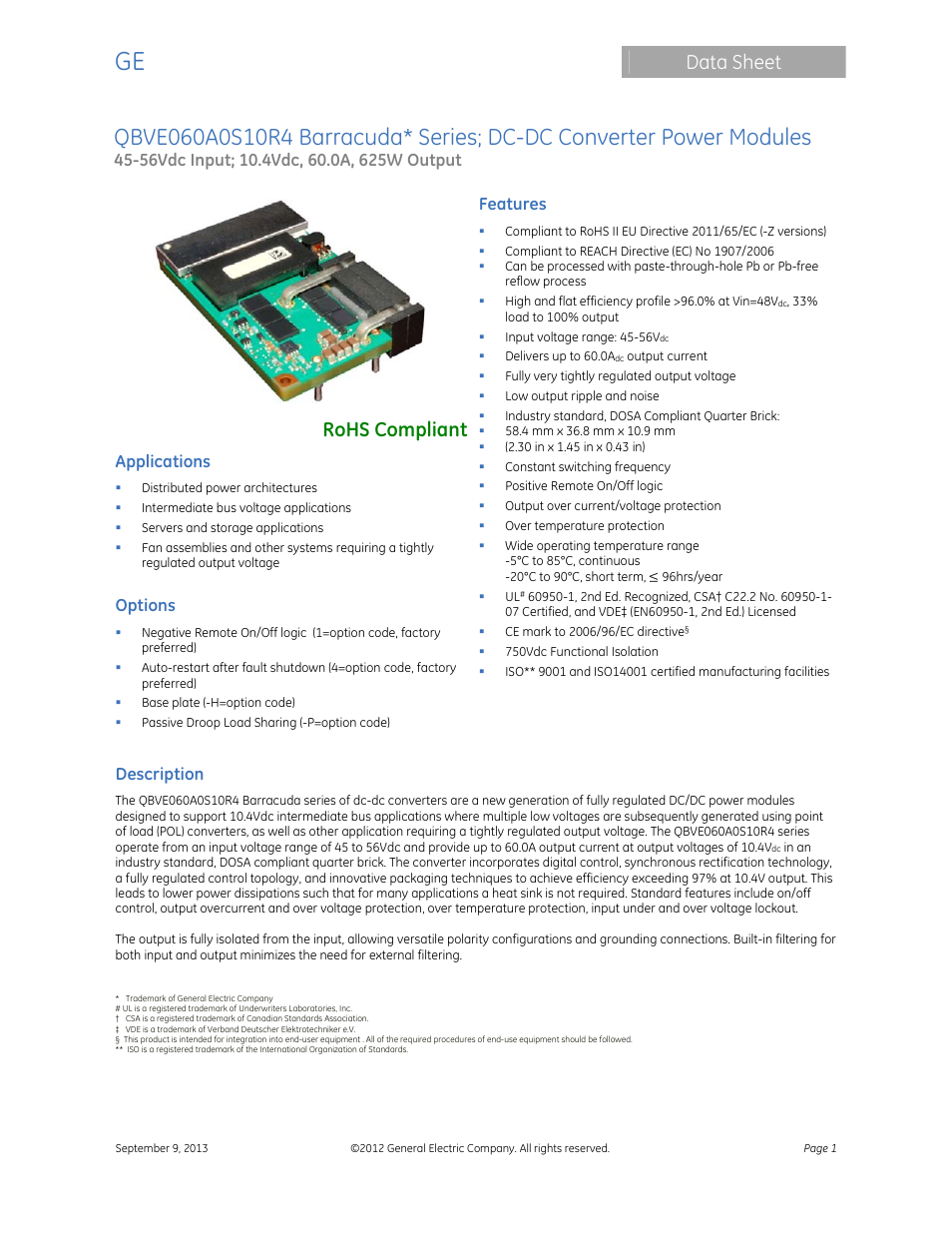 GE Industrial Solutions QBVE060A0S10R4 Barracuda Series User Manual | 17 pages
