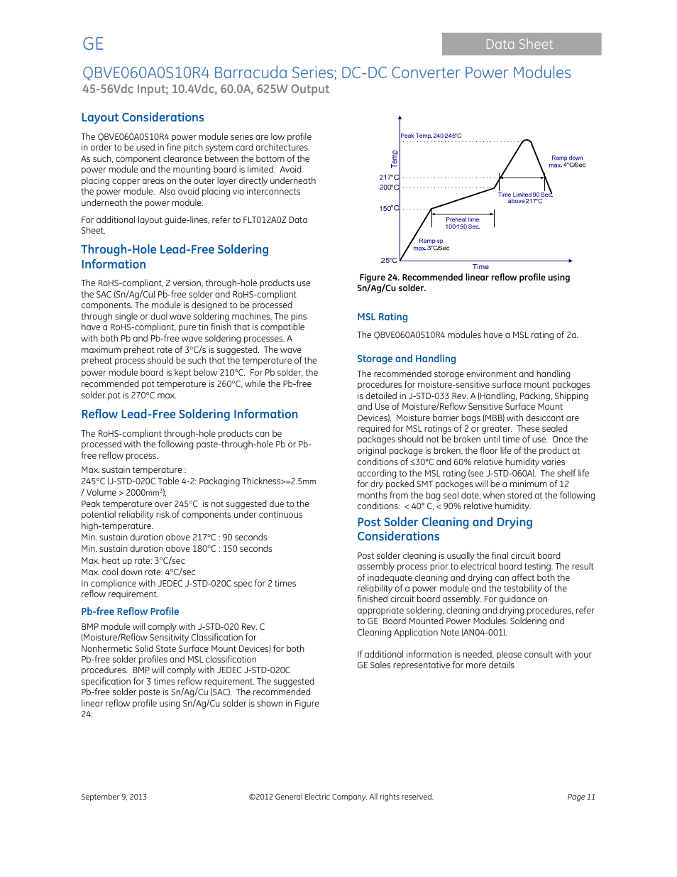 Data sheet | GE Industrial Solutions QBVE060A0S10R4 Barracuda Series User Manual | Page 11 / 17