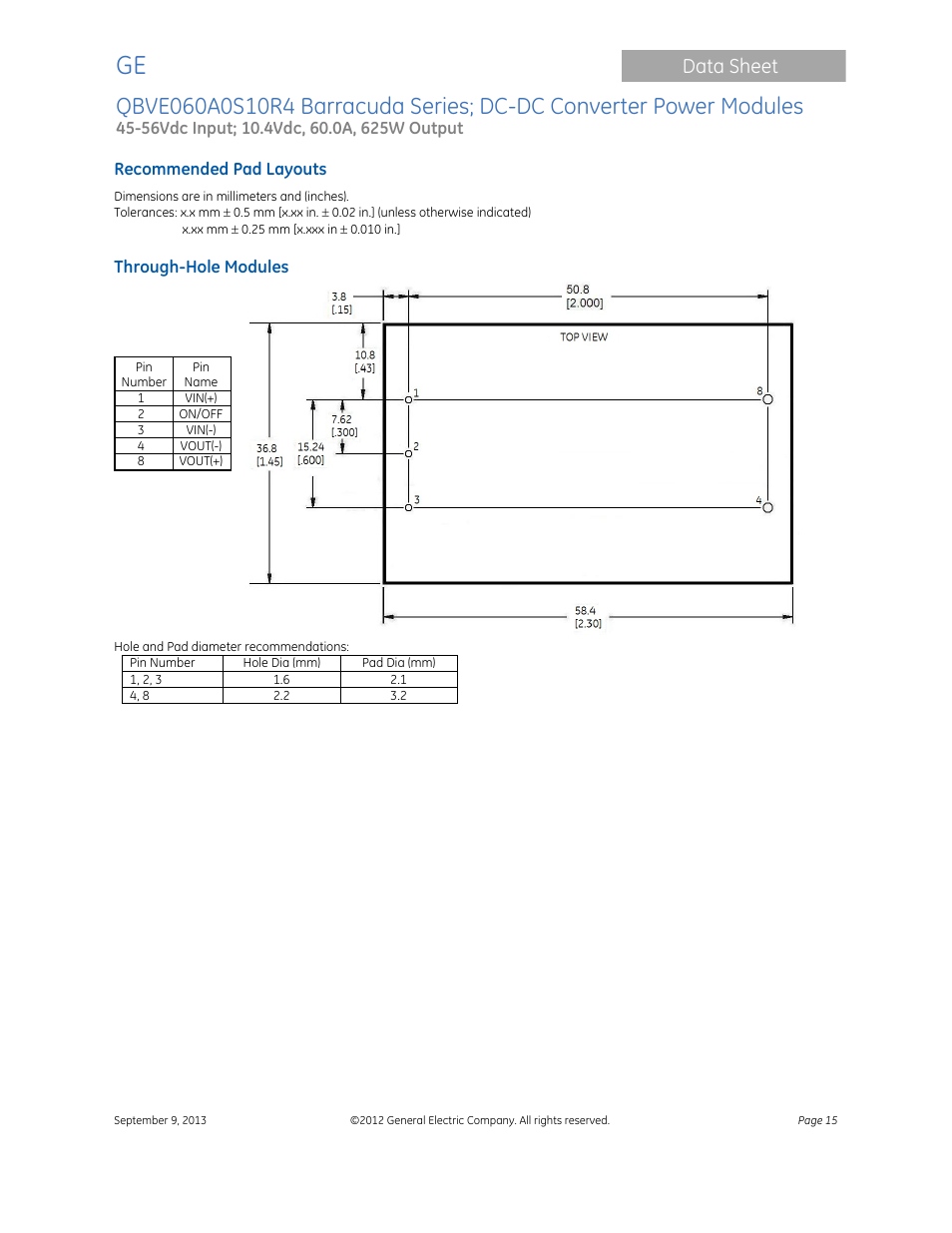 Data sheet | GE Industrial Solutions QBVE060A0S10R4 Barracuda Series User Manual | Page 15 / 17