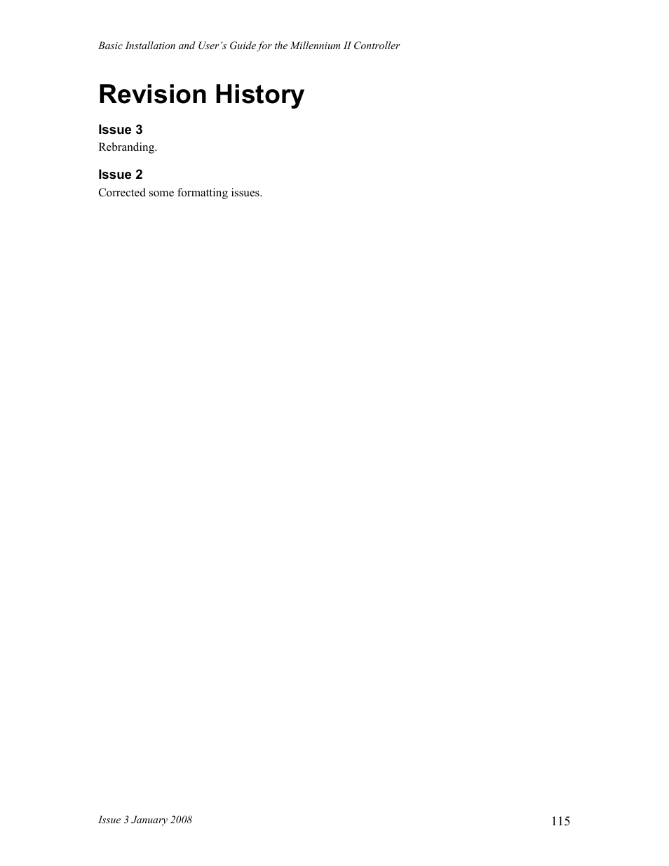 Revision history | GE Industrial Solutions Millennium II Controller J85501P-1 User Manual | Page 115 / 116