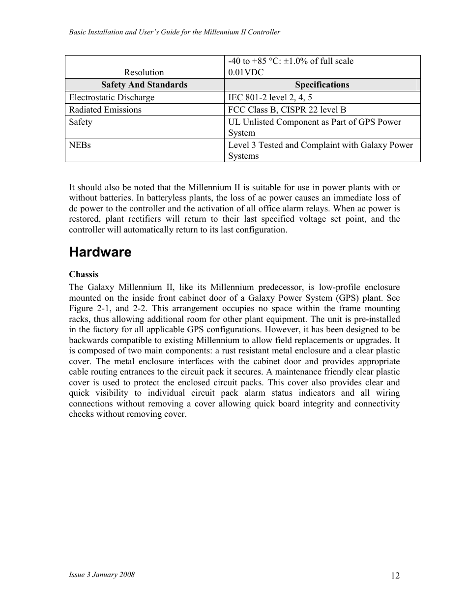 Hardware | GE Industrial Solutions Millennium II Controller J85501P-1 User Manual | Page 12 / 116