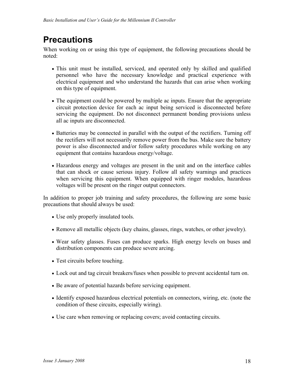Precautions | GE Industrial Solutions Millennium II Controller J85501P-1 User Manual | Page 18 / 116