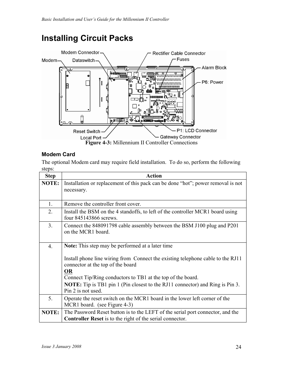 Installing circuit packs | GE Industrial Solutions Millennium II Controller J85501P-1 User Manual | Page 24 / 116