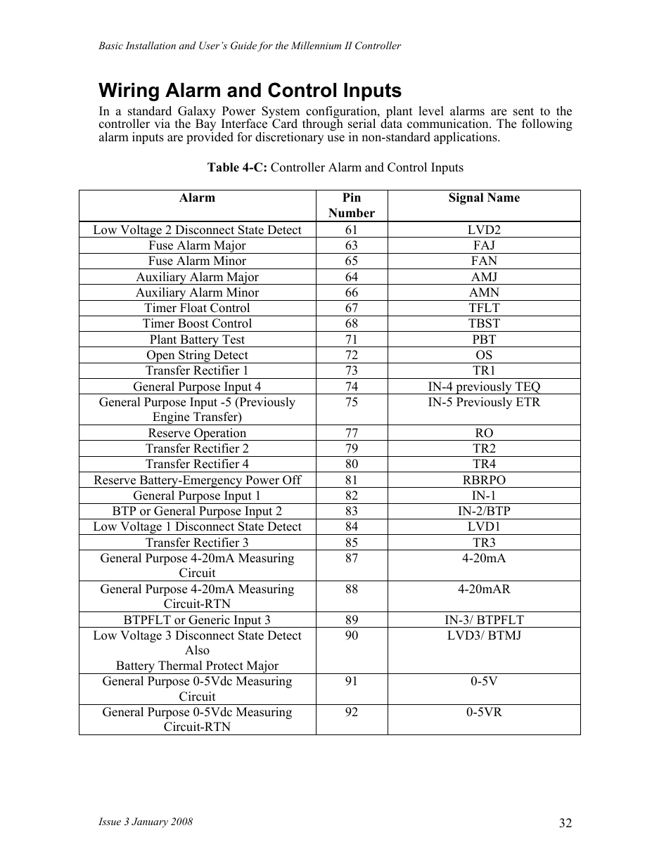 Wiring alarm and control inputs | GE Industrial Solutions Millennium II Controller J85501P-1 User Manual | Page 32 / 116