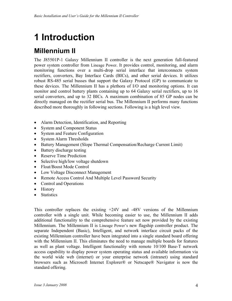 1 introduction, Millennium ii | GE Industrial Solutions Millennium II Controller J85501P-1 User Manual | Page 4 / 116