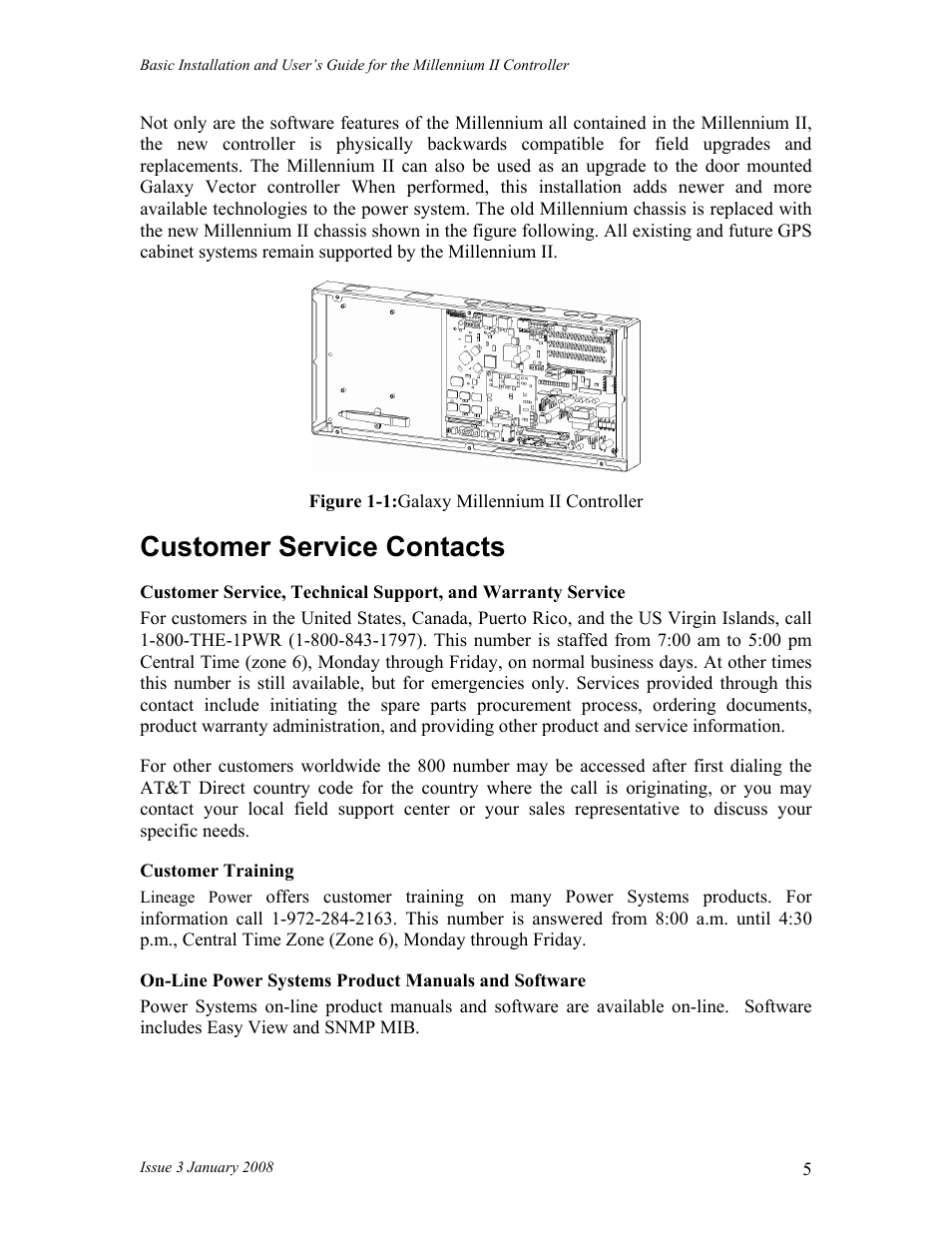 Customer service contacts | GE Industrial Solutions Millennium II Controller J85501P-1 User Manual | Page 5 / 116