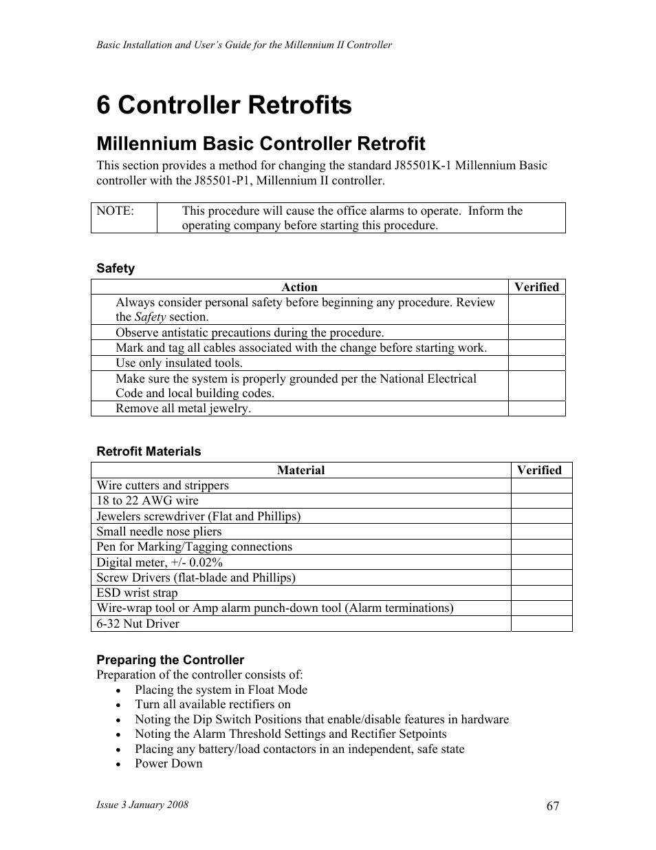 6 controller retrofits, Millennium basic controller retrofit | GE Industrial Solutions Millennium II Controller J85501P-1 User Manual | Page 67 / 116