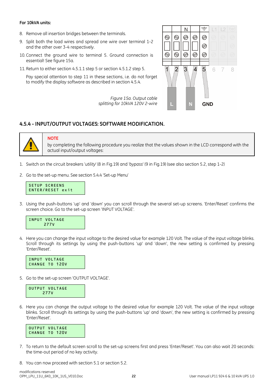 4 - input/output voltages: software modification | GE Industrial Solutions LP11 924 Series 6 & 10 kVA User Manual | Page 23 / 54