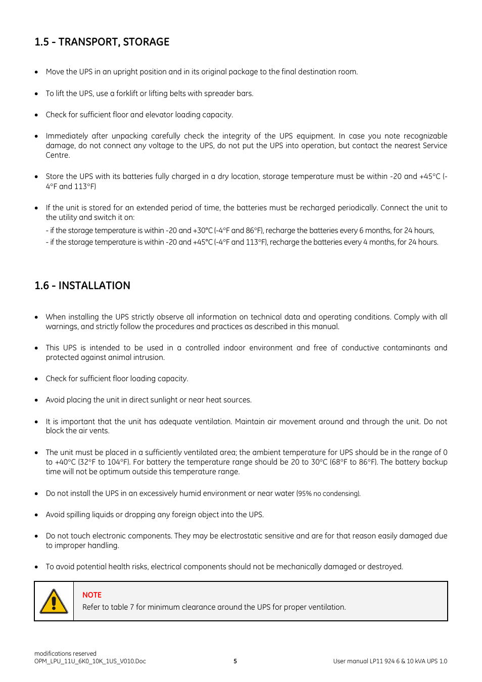 5 - transport, storage, 6 - installation | GE Industrial Solutions LP11 924 Series 6 & 10 kVA User Manual | Page 6 / 54