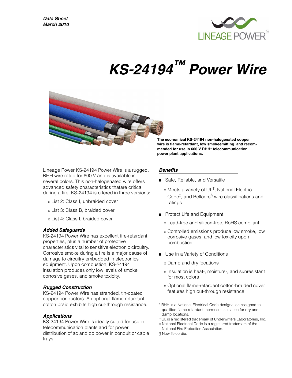 GE Industrial Solutions KS24194 Power Wire User Manual | 5 pages