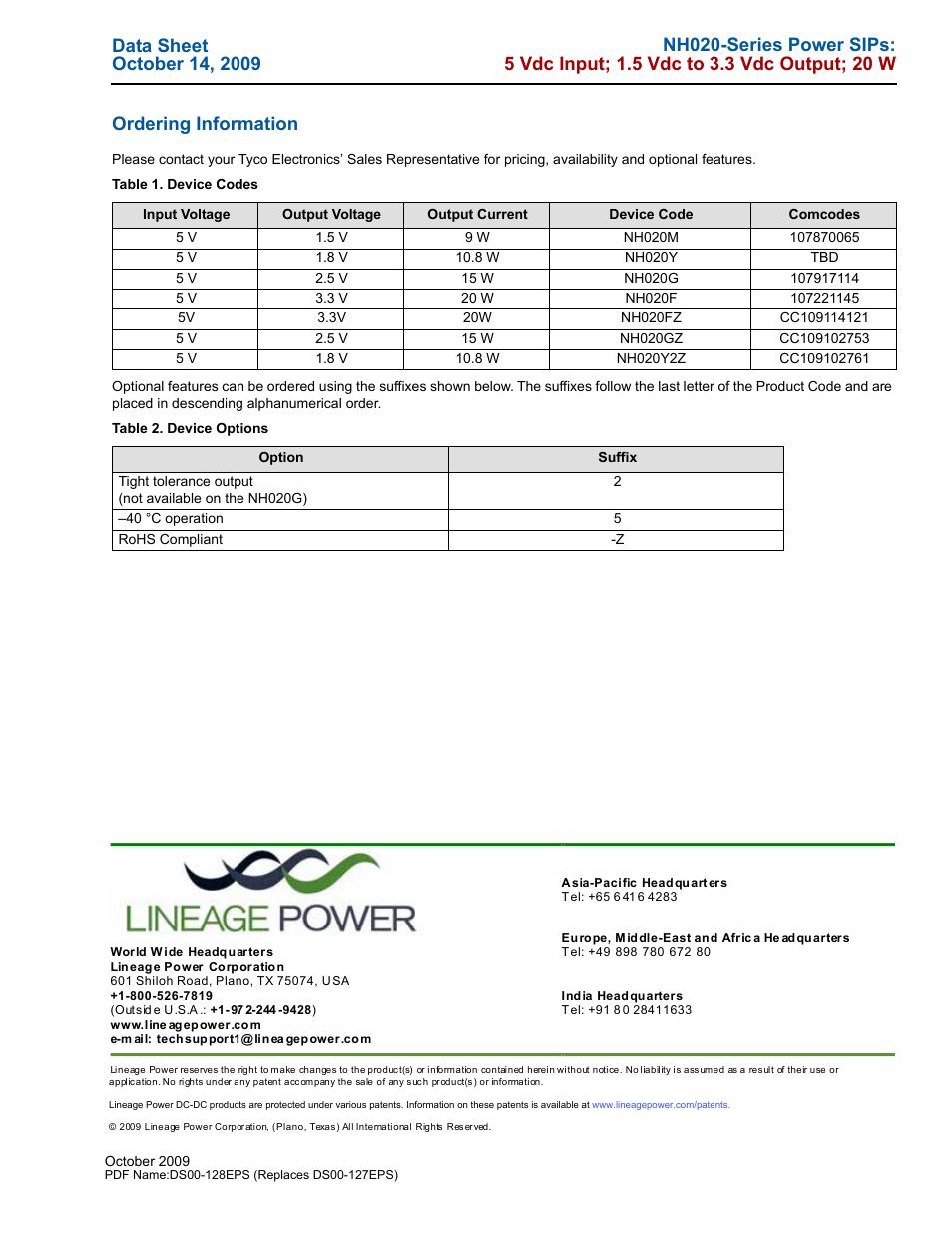 Ordering information | GE Industrial Solutions NH020-Series User Manual | Page 17 / 17