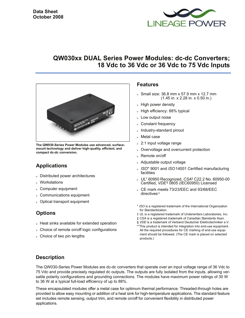 GE Industrial Solutions QW030xx DUAL Series User Manual | 15 pages