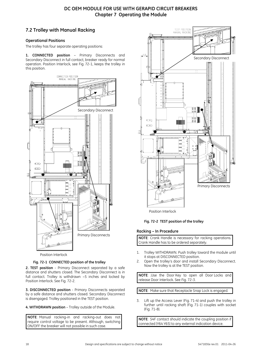 2 trolley with manual racking | GE Industrial Solutions DC OEM Module For use with Gerapid DC Circuit Breaker User Manual | Page 18 / 49