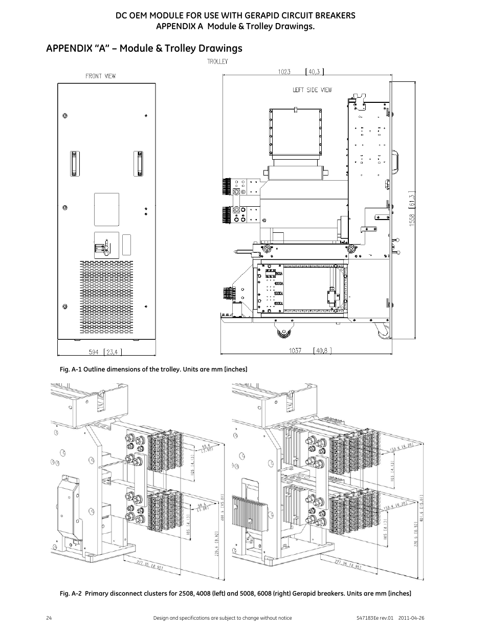 Appendix “a” – module & trolley drawings | GE Industrial Solutions DC OEM Module For use with Gerapid DC Circuit Breaker User Manual | Page 24 / 49