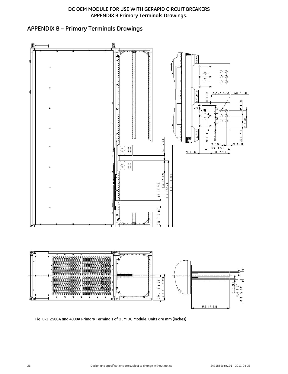 Appendix b – primary terminals drawings | GE Industrial Solutions DC OEM Module For use with Gerapid DC Circuit Breaker User Manual | Page 26 / 49