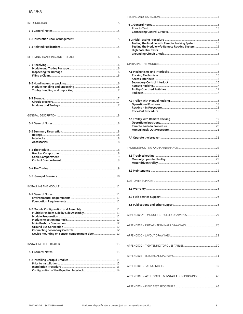 Index | GE Industrial Solutions DC OEM Module For use with Gerapid DC Circuit Breaker User Manual | Page 3 / 49