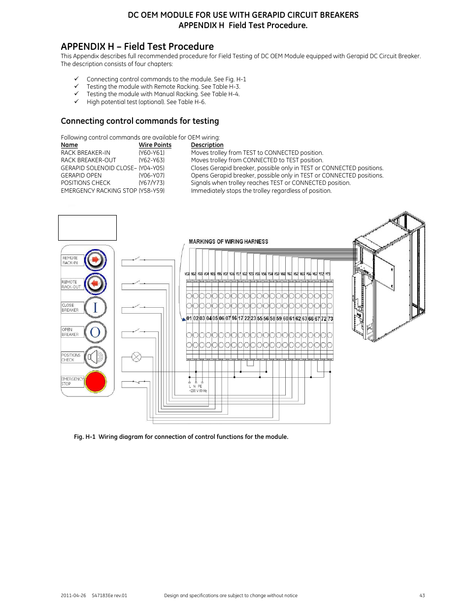 Appendix h – field test procedure, Connecting control commands for testing | GE Industrial Solutions DC OEM Module For use with Gerapid DC Circuit Breaker User Manual | Page 43 / 49