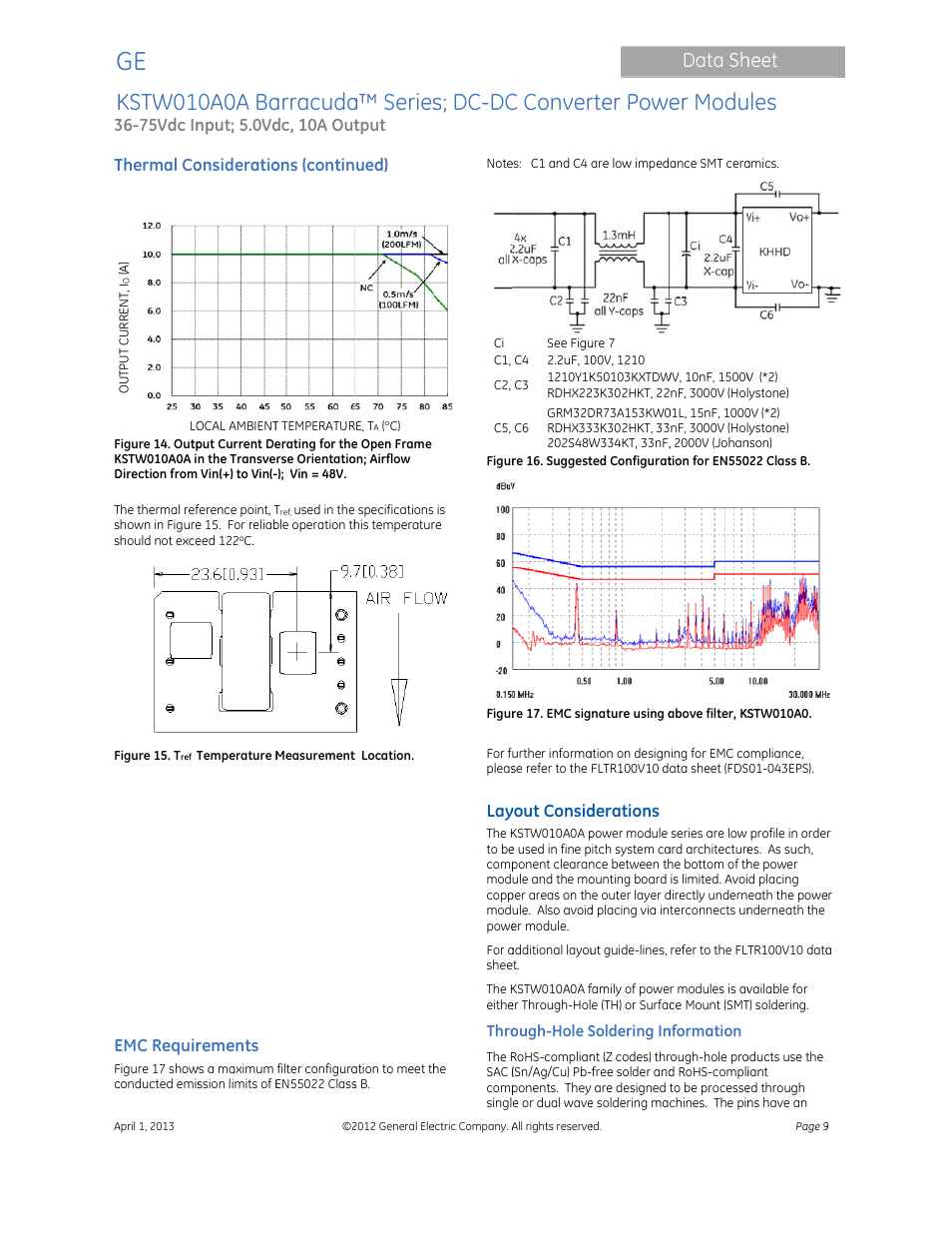 Kstw01, 0a0a ba, Arracuda | A™ series, S; dc-dc, C conver, Rter powe, Er modu, Data sh, Heet | GE Industrial Solutions KSTW010A0A Barracuda Series User Manual | Page 9 / 16