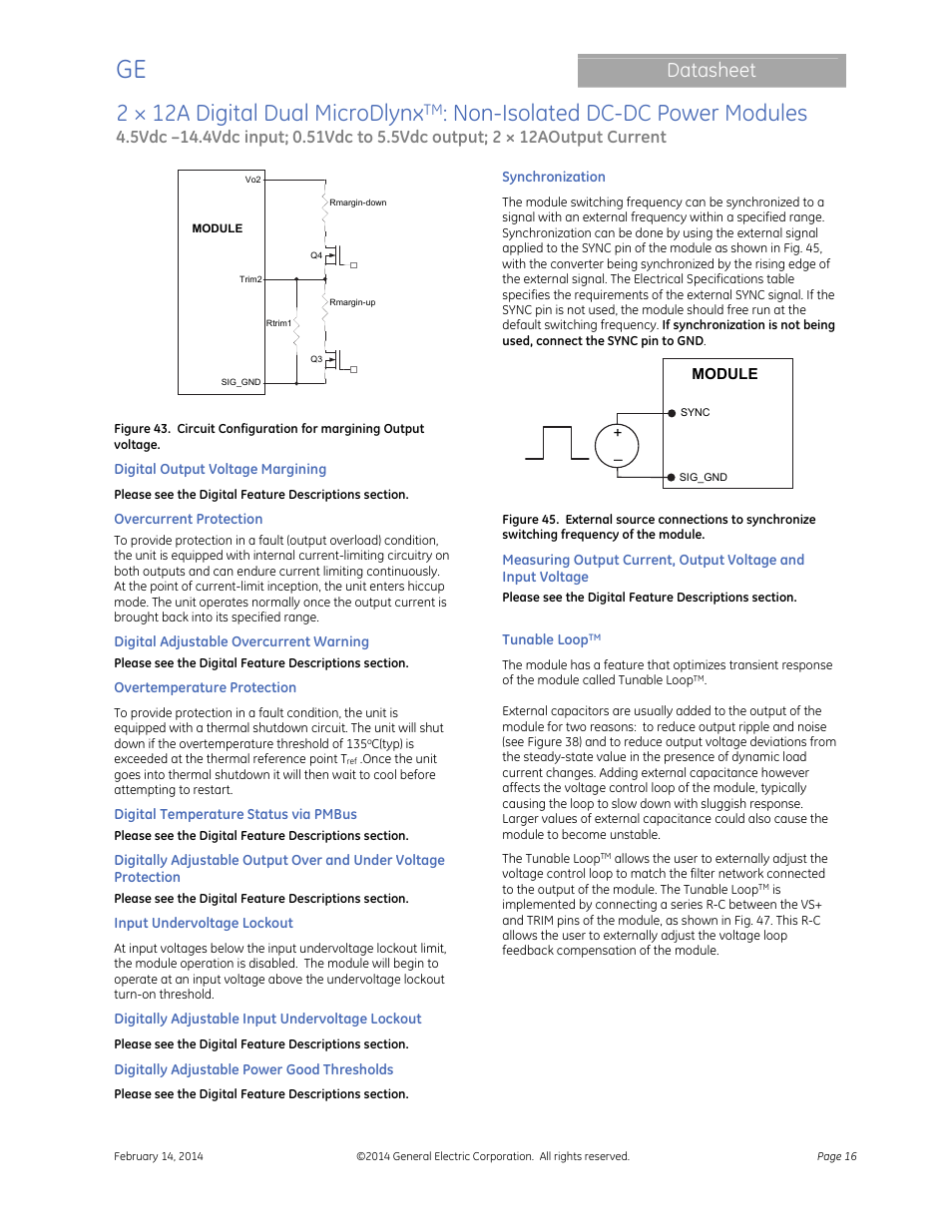 2 × 12a digital dual microdlynx, Non-isolated dc-dc power modules, Datasheet | GE Industrial Solutions 2 × 12A Digital Dual Output MicroDLynx User Manual | Page 16 / 36