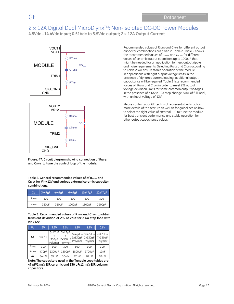 2 × 12a digital dual microdlynx, Non-isolated dc-dc power modules, Datasheet | Module | GE Industrial Solutions 2 × 12A Digital Dual Output MicroDLynx User Manual | Page 17 / 36