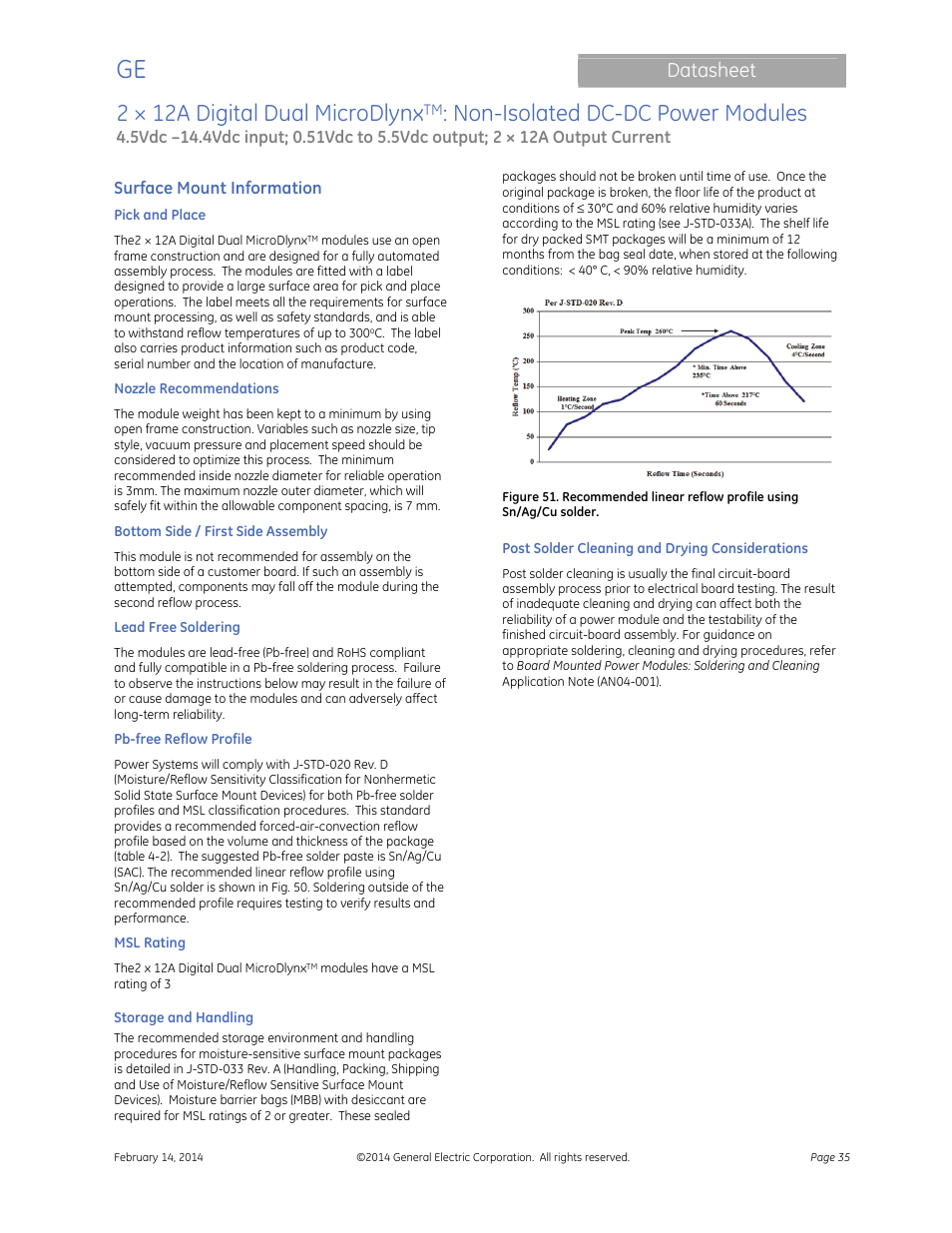 2 × 12a digital dual microdlynx, Non-isolated dc-dc power modules, Datasheet | GE Industrial Solutions 2 × 12A Digital Dual Output MicroDLynx User Manual | Page 35 / 36