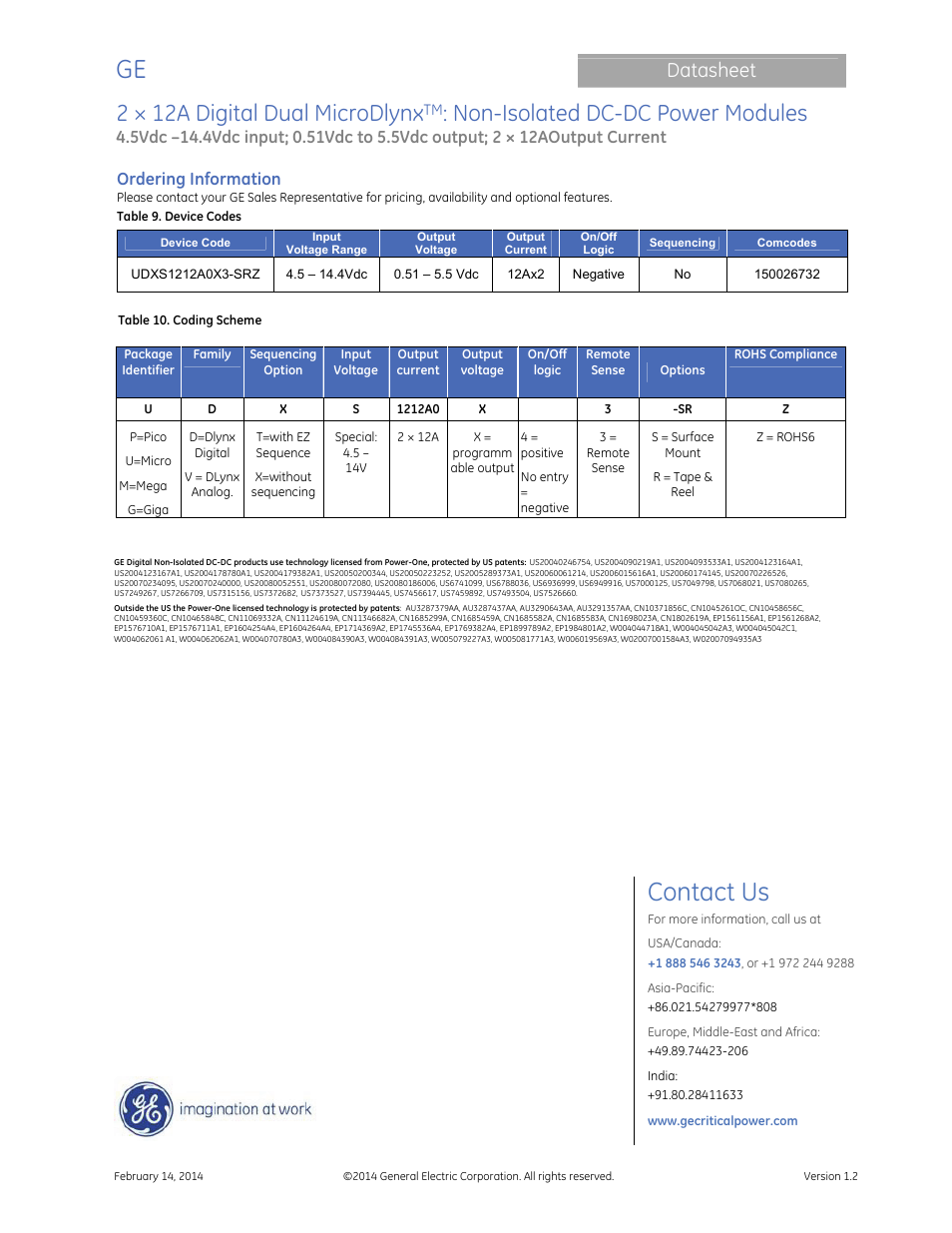 Contact us, 2 × 12a digital dual microdlynx, Non-isolated dc-dc power modules | Datasheet, Ordering information | GE Industrial Solutions 2 × 12A Digital Dual Output MicroDLynx User Manual | Page 36 / 36